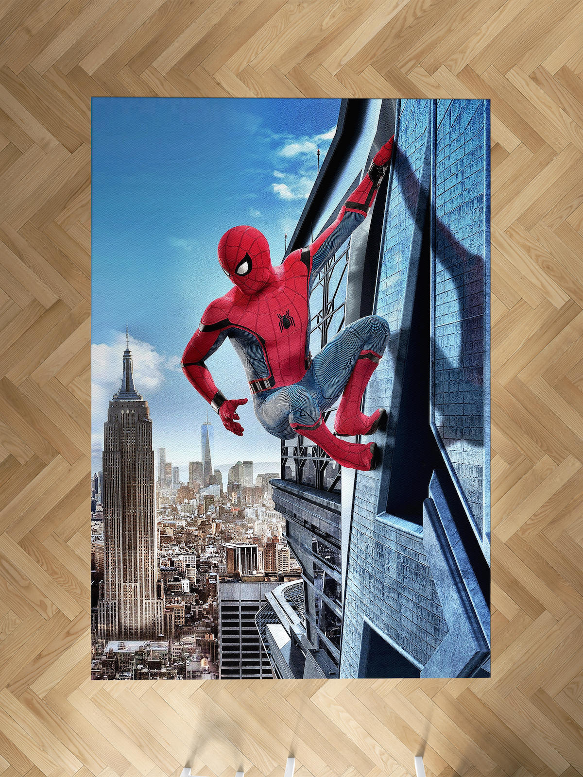Mekta Home Spider Man Krem 10 mm Antibakteriyel Yıkanabilir İnce Kaymaz Dot Taban Dikdörtgen Makine Dokuma Çocuk Odası Halısı 140x140 cm