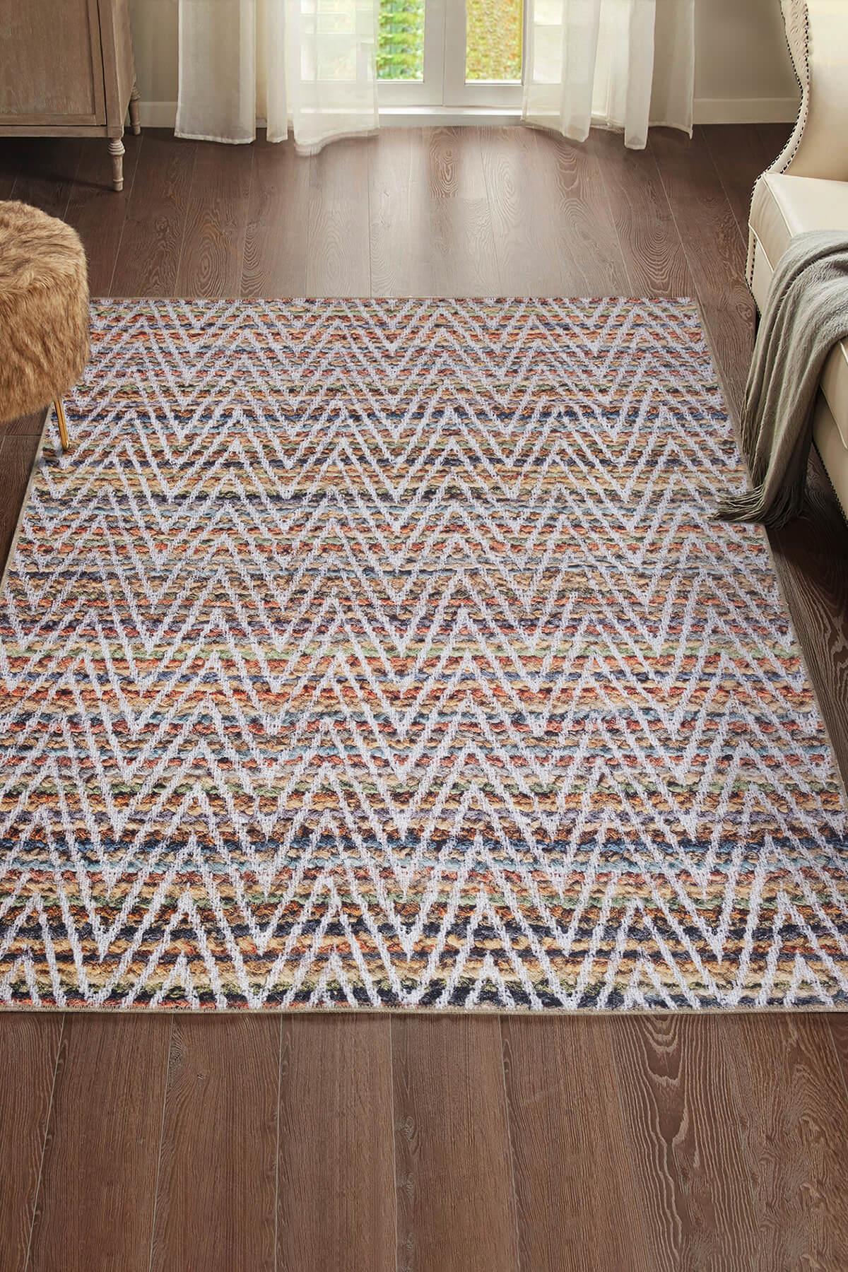 Artloop AL-260 Krem 4 mm Polyester Yıkanabilir İnce Kaymaz Jüt Taban Dikdörtgen Makine Dokuma Salon Halısı 160x230 cm