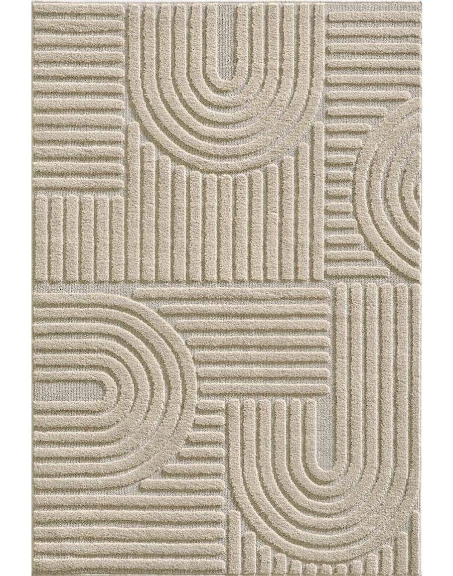 Carpettex Krem 9 mm Polipropilen Yıkanabilir Kalın Kaymaz Lateks Taban Dikdörtgen Makine Dokuma Salon Halısı 180x300 cm