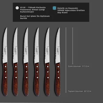 Lazbisa Mutfak Bıçak Seti Steak Et Bıçak Restoran Et Kesme Doğrama Meyve Sebze Bıçak Şık Venge Ağaç Sap