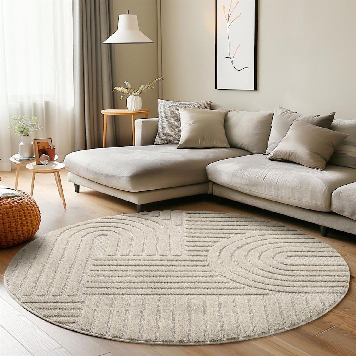 Carpettex Bej 9 mm Polipropilen Yumuşak Yıkanabilir Kalın Kaymaz Yuvarlak Makine Dokuma Antre-Salon-Yatak Odası Halısı 80x200 cm