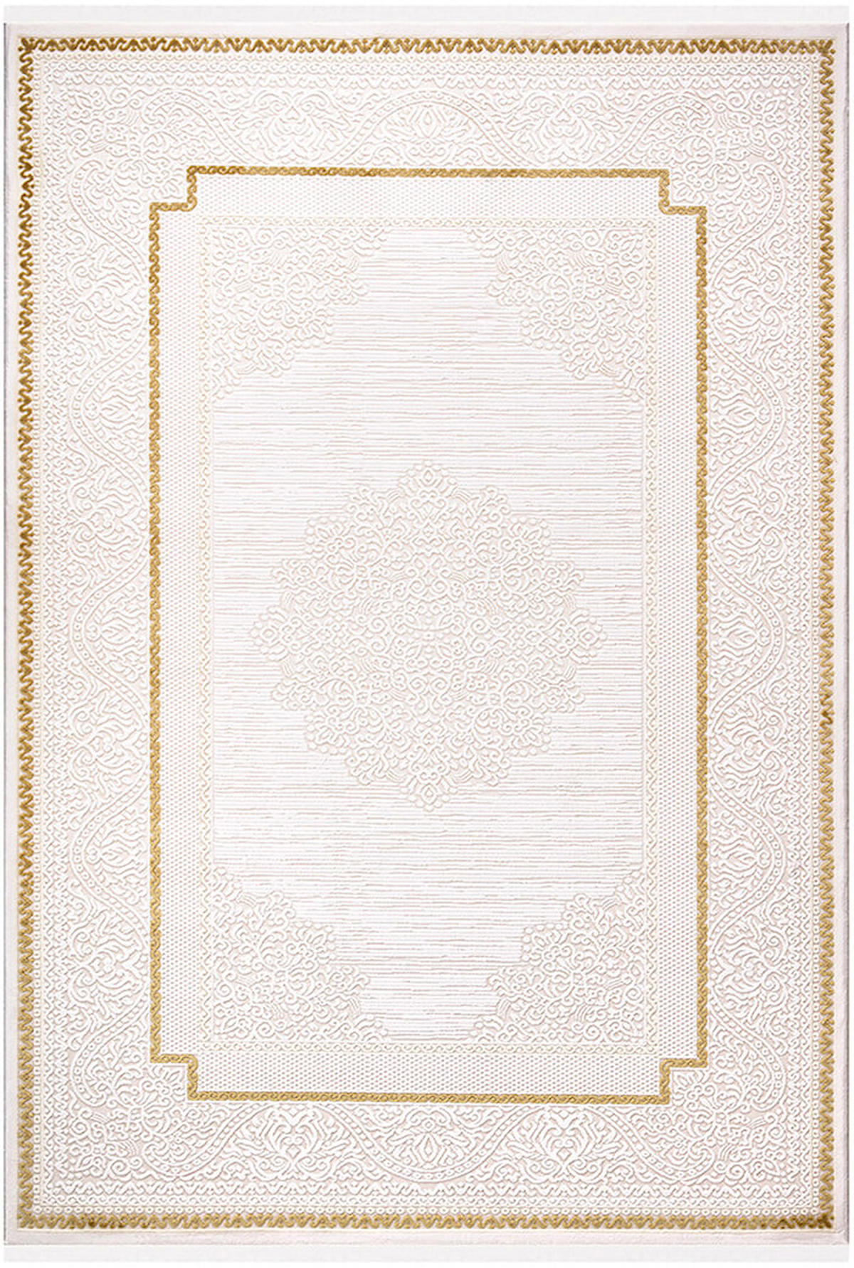 İpek Home Sardes 6452A Altın-Bej 10 mm Akrilik Yıkanabilir Orta Kaymaz Pamuk Taban Dikdörtgen Makine Dokuma Antre-Çocuk Odası-Salon-Yatak Odası Halısı 100x150 cm