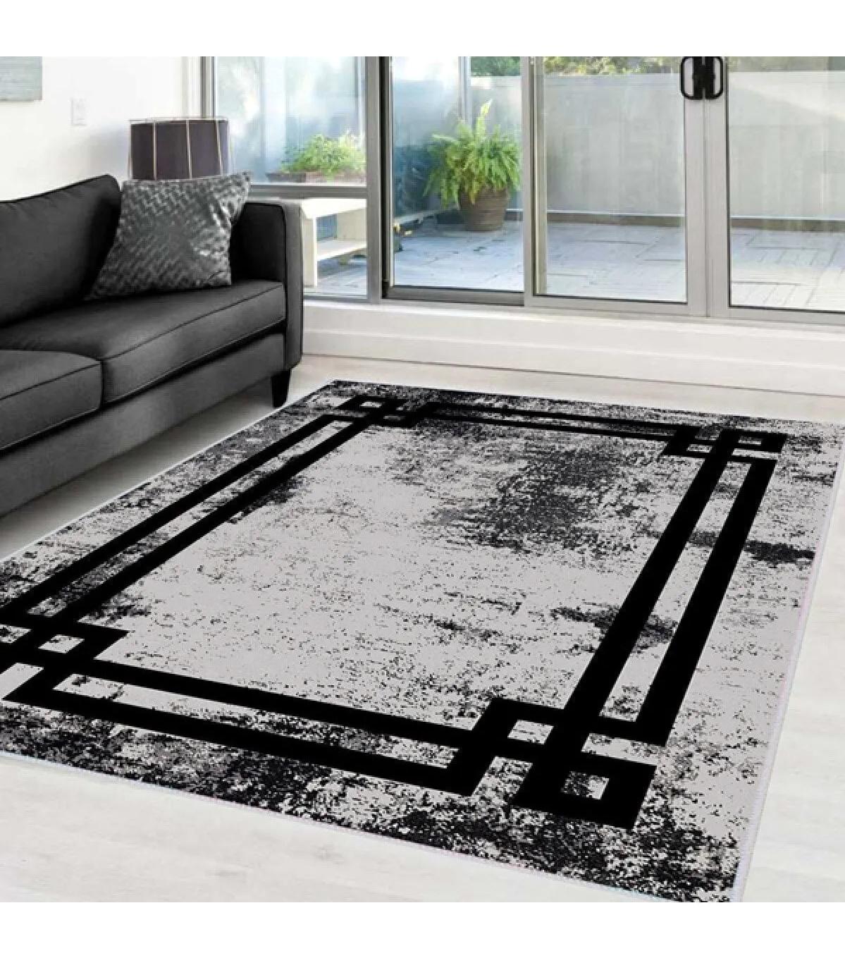 Rovigo Home RVG0005-SD444 Gri-Siyah 8 mm Polyester Yıkanabilir Orta Kaymaz Dot Taban Dikdörtgen Makine Dokuma Salon Halısı 80x150 cm