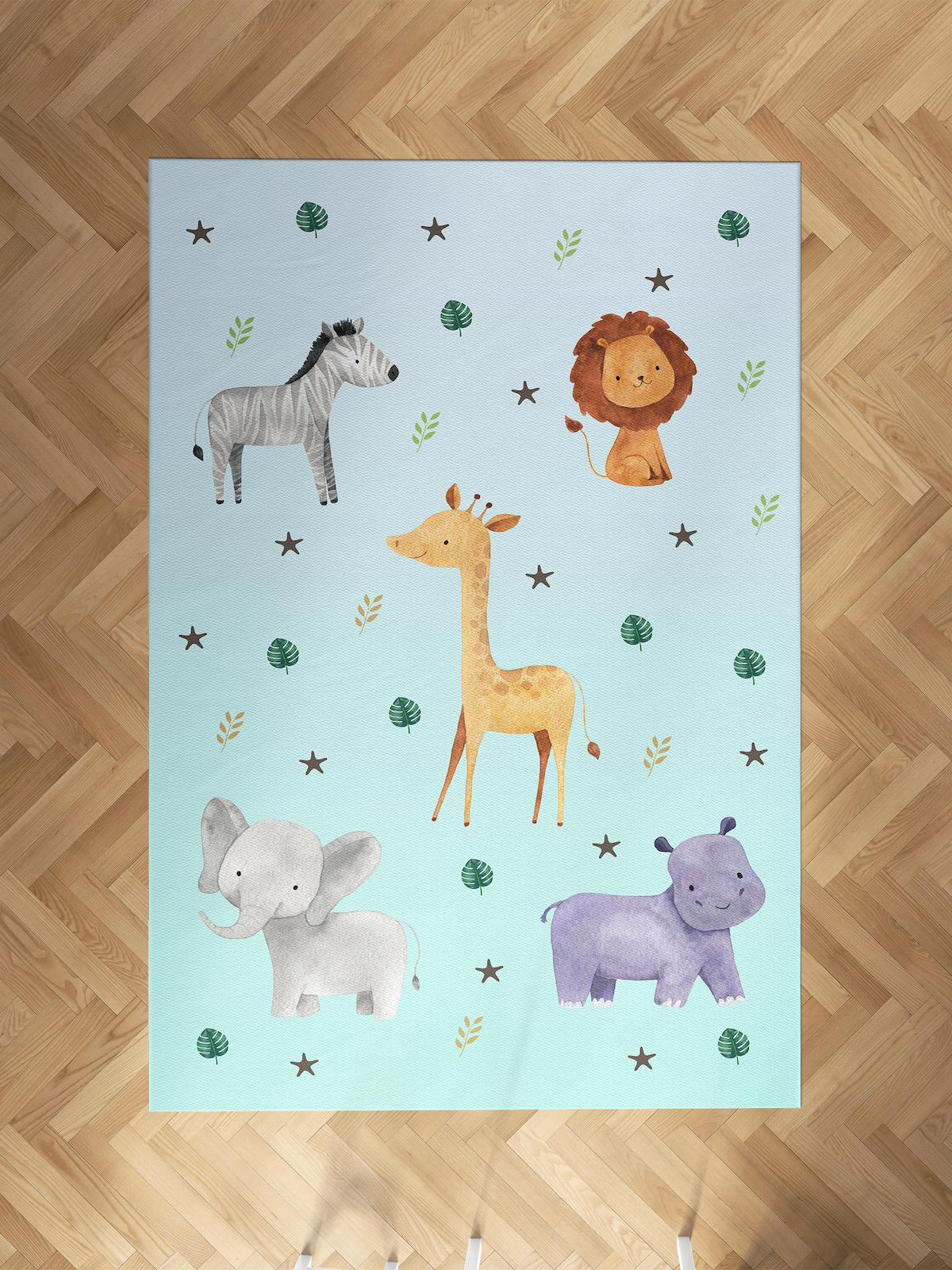 Mekta Home Safari Çok Renkli 10 mm Antibakteriyel Yıkanabilir İnce Kaymaz Dot Taban Dikdörtgen Makine Dokuma Çocuk Odası Halısı 140x200 cm
