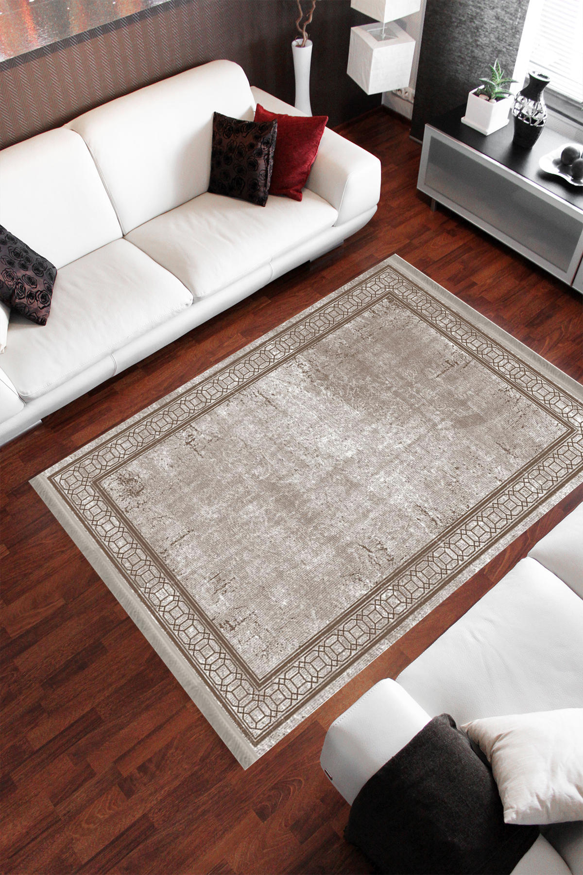 Homier Collection H-MD-0087A Krem 7 mm Pamuk Antibakteriyel Yıkanabilir Orta Kaymaz Dot Taban Dikdörtgen Makine Dokuma Salon Halısı 80x200 cm