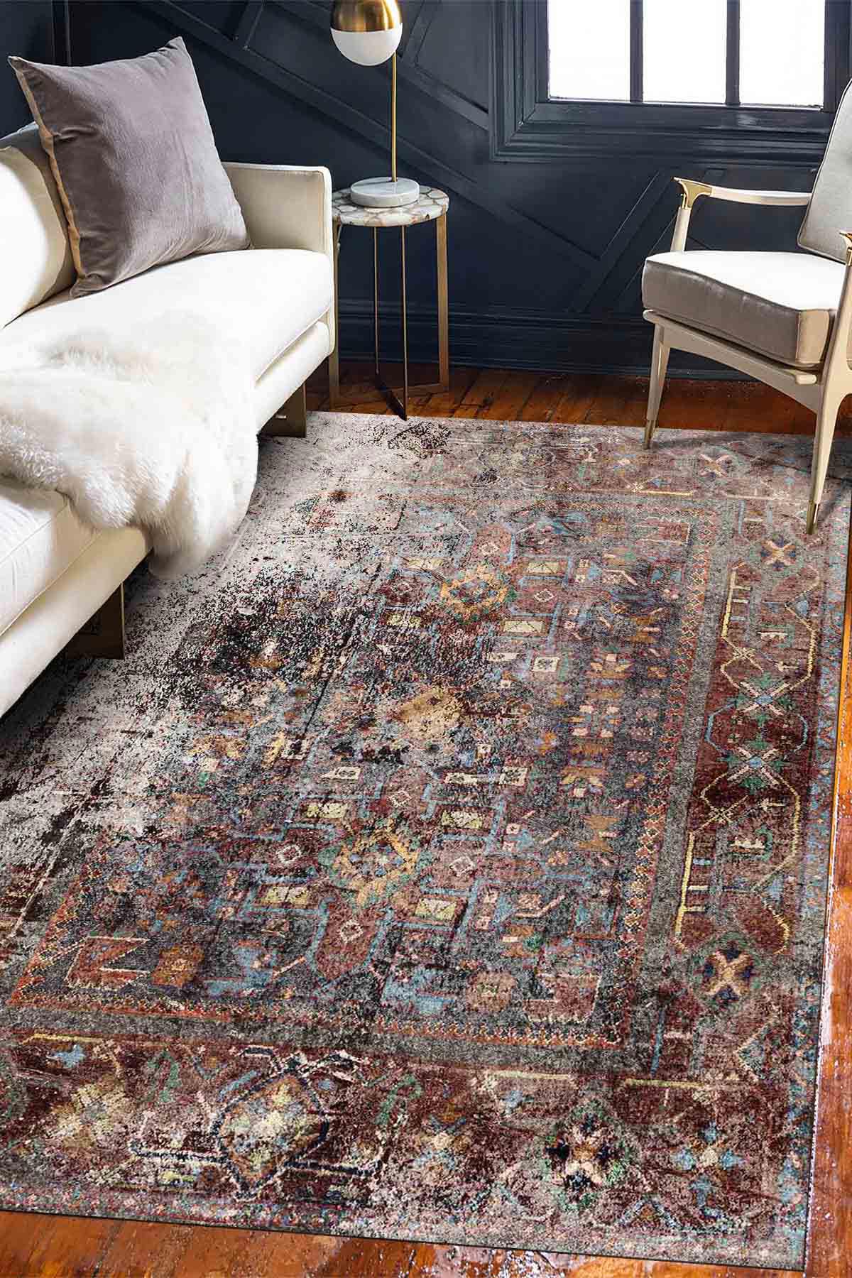 Latte Dizayn Jadon Krem 0.5 mm Pamuk Antibakteriyel Yıkanabilir Orta Kaymaz Pamuk Taban Dikdörtgen Makine Dokuma Oturma Odası-Salon Halısı 100x150 cm