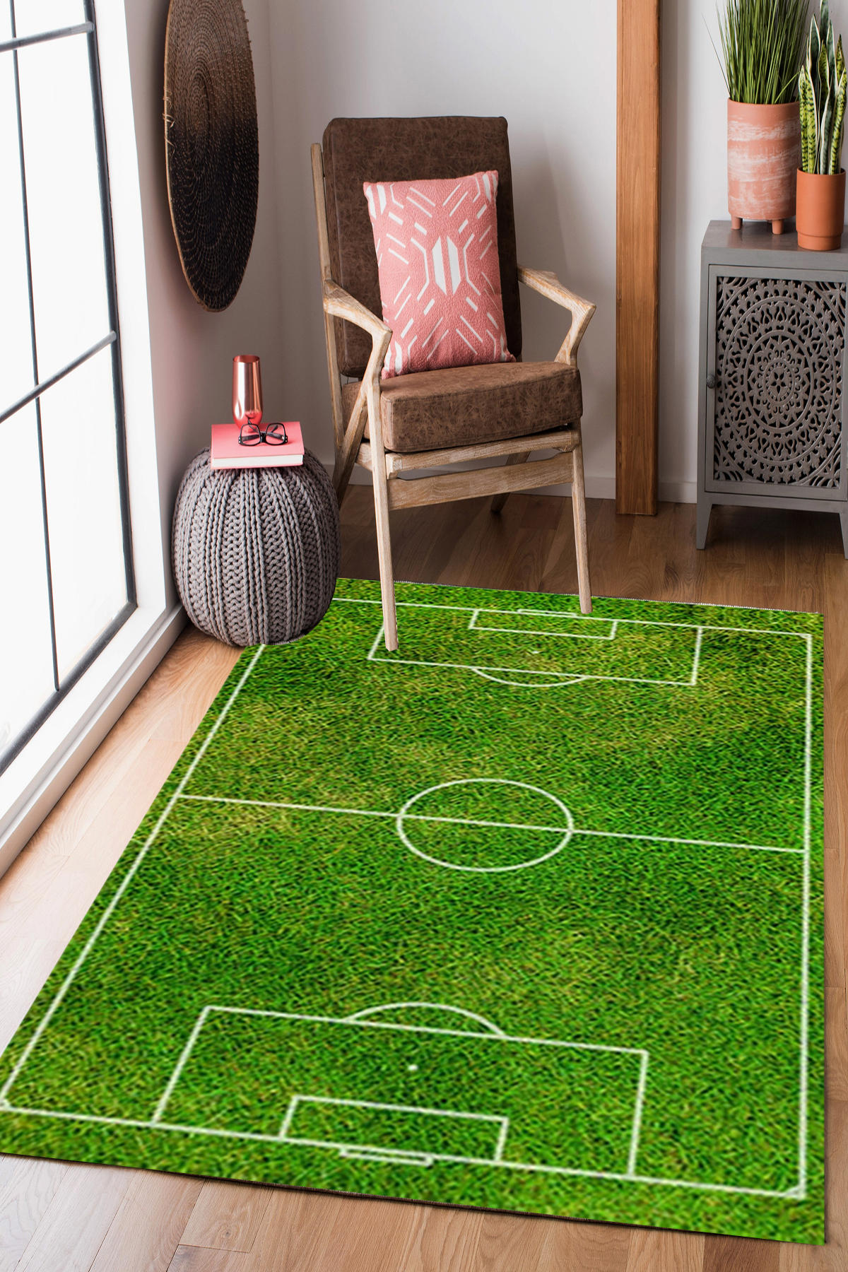 Homier Collection H-CK-10019A Krem 7 mm Pamuk Antibakteriyel Yıkanabilir Orta Kaymaz Dot Taban Dikdörtgen Makine Dokuma Çocuk Odası Halısı 120x180 cm