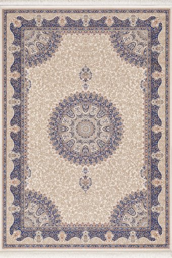 Royal Halı Yadigar JE01E Bej - Mavi 5 mm Polyester Toz Tutmaz Yıkanabilir Kalın Kaymaz Lateks Taban Dikdörtgen Makine Dokuma Salon Halısı 80x150 cm