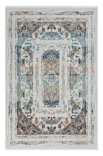 Kreasyon Halı HL004 Krem Polyester Yıkanabilir Kalın Pamuk Taban Dikdörtgen Makine Dokuma Salon Halısı 160x230 cm