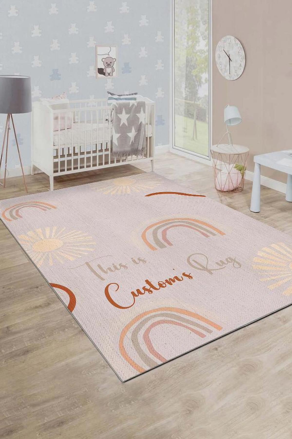 Homshtag Krem 4 mm Pamuk Antistatik Yıkanabilir İnce Kaymaz Dikdörtgen Makine Dokuma Çocuk Odası Halısı 180x280 cm