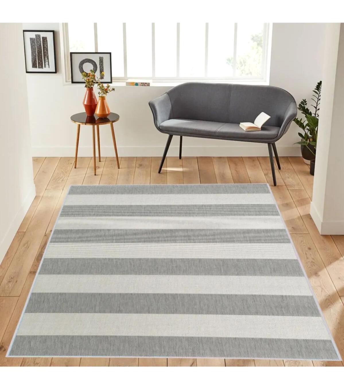 Rovigo Home RVG1270 Gri 8 mm Polyester Leke Tutmaz-Toz Tutmaz Yıkanabilir İnce Kaymaz Dot Taban Dikdörtgen Makine Dokuma Oturma Odası Halısı 80x100 cm