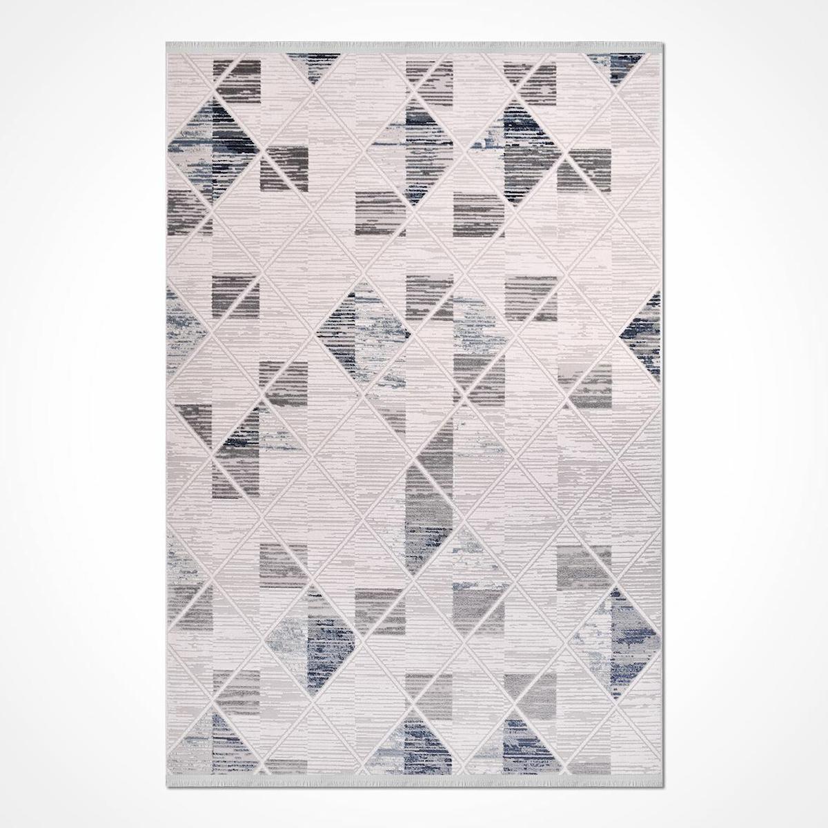 Crea Halı Lara 8406A Krem 6 mm Akrilik Toz Tutmaz Yıkanabilir Orta Geometrik Dikdörtgen Makine Dokuma Salon Halısı 140x200 cm