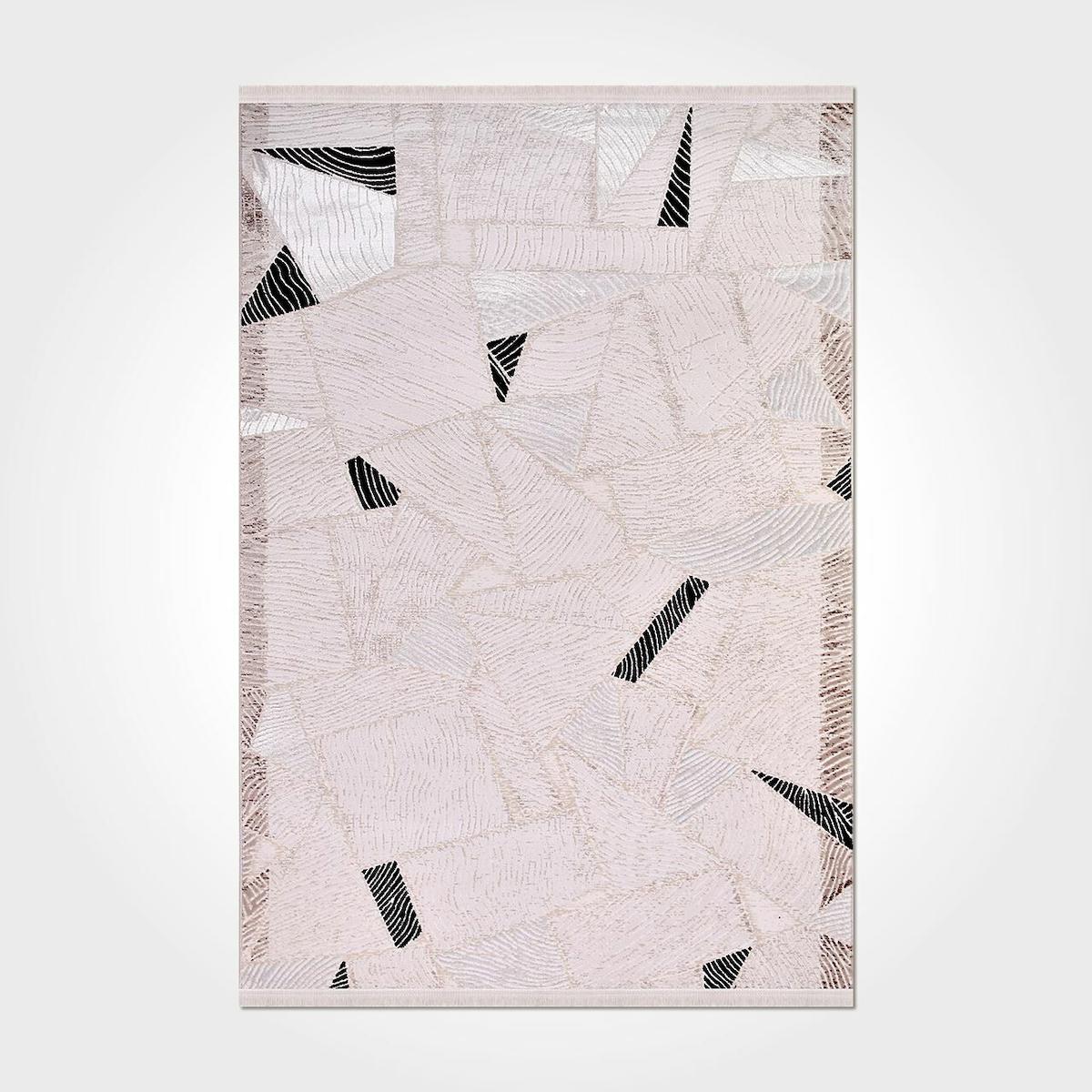 Crea Halı Argilla 15909K Krem 10 mm Akrilik Toz Tutmaz Yıkanabilir Orta Geometrik Dikdörtgen Makine Dokuma Salon Halısı 80x180 cm