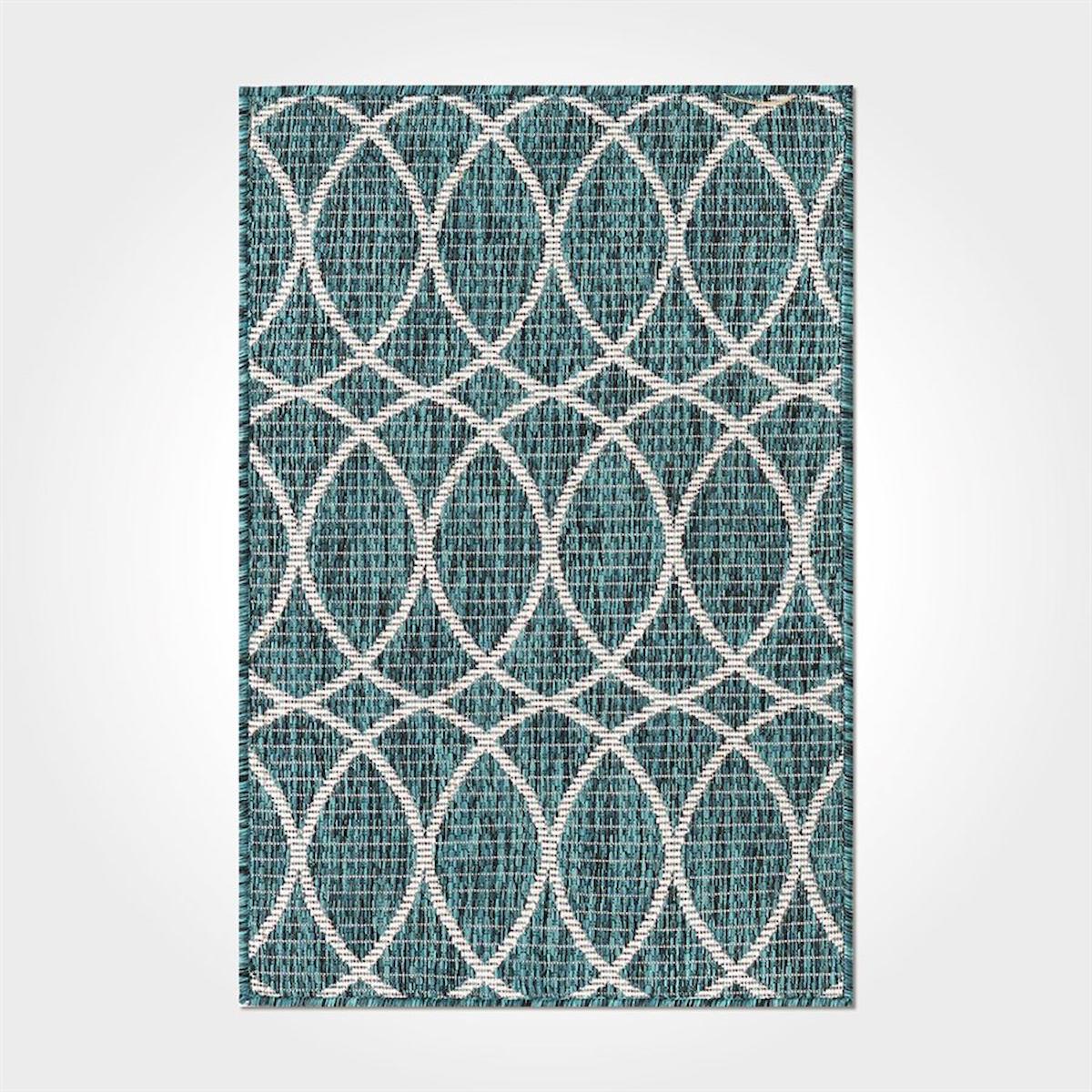Crea Halı 2580PC Mavi Pamuk-Polyester Yıkanabilir İnce Kaymaz Dikdörtgen Makine Dokuma Salon Halısı 140x200 cm