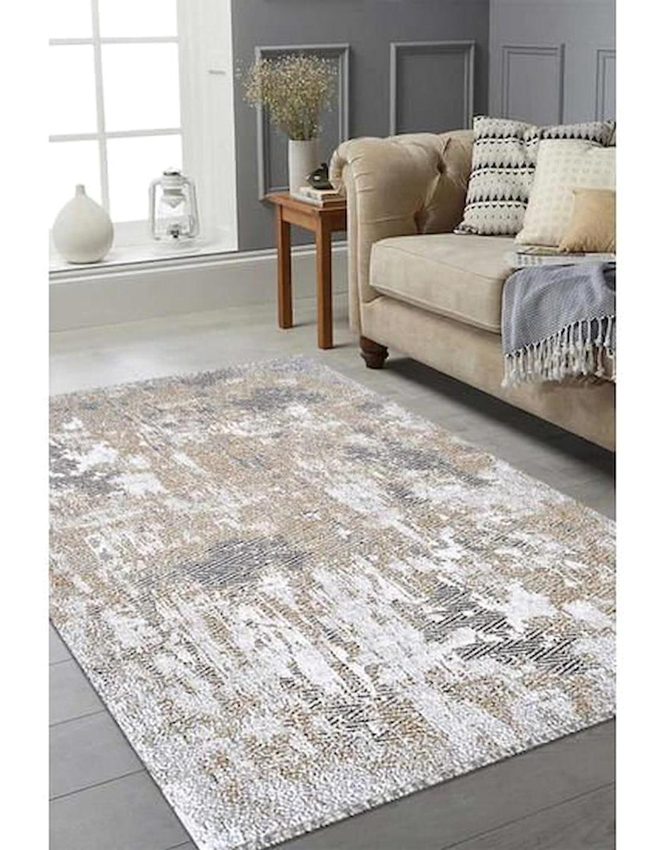 Atlas Halı Vage VQ02B Krem 0.6 mm Akrilik Yıkanabilir İnce Kaymaz Jüt Taban Dikdörtgen Makine Dokuma Salon Halısı 160x230 cm