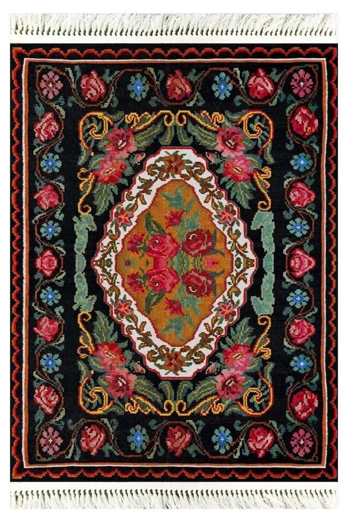 Prizma Home V6009 Çok Renkli Pamuk Toz Tutmaz Yıkanabilir Orta Dikdörtgen Makine Dokuma Oturma Odası-Salon Halısı 80x150 cm