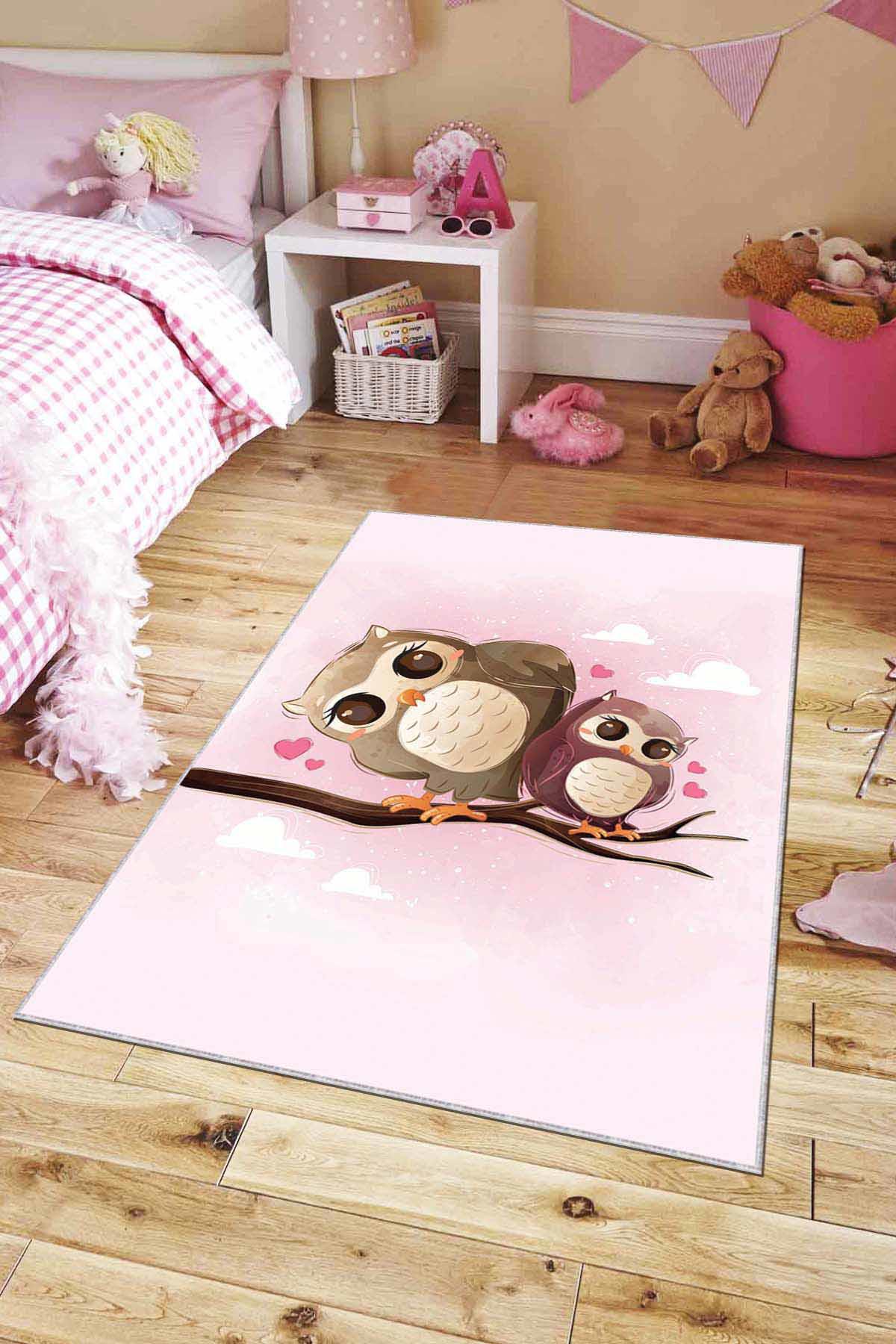Viva Home AR092 Pembe 7 mm Mikropolyester Leke Tutmaz Yıkanabilir İnce Kaymaz Dot Taban Dikdörtgen Makine Dokuma Çocuk Odası Halısı 120x200 cm