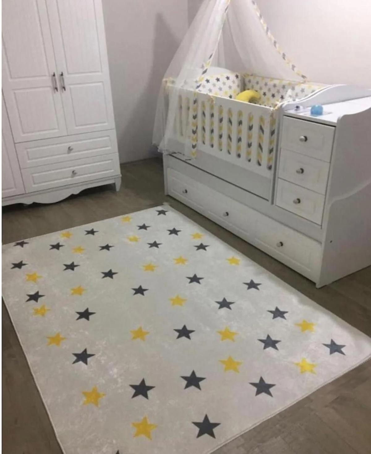 Sty Home Gri-Sarı 0.8 mm Polyester Antibakteriyel-Toz Tutmaz-Yalıtıma Yardımcı Yıkanabilir İnce Kaymaz Taban Hayvan Desenli Dikdörtgen Makine Dokuma Çocuk Odası Halısı 240x300 cm