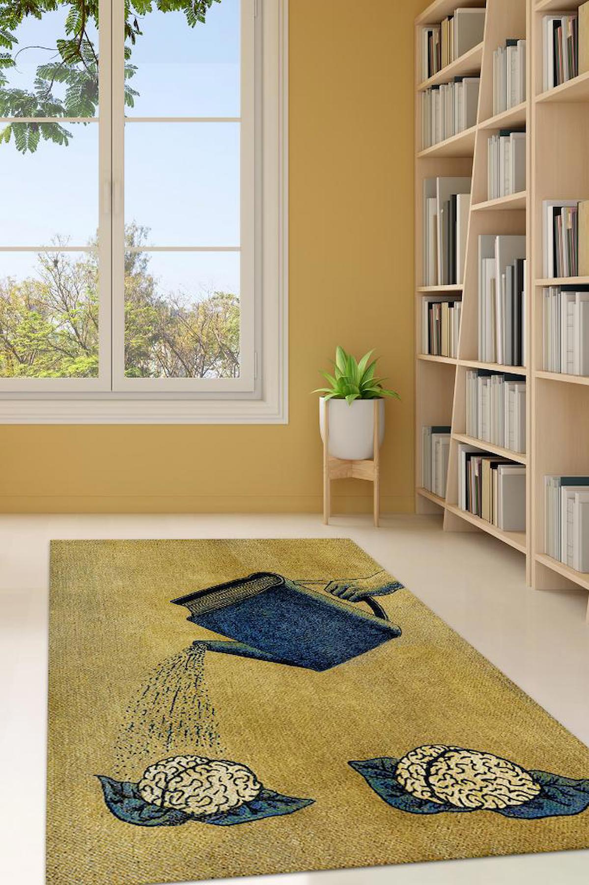 Homshtag Zihnini Besle Çok Renkli 4 mm Pamuk Antistatik Yıkanabilir İnce Kaymaz Dikdörtgen Makine Dokuma Çalışma Odası Halısı 140x200 cm