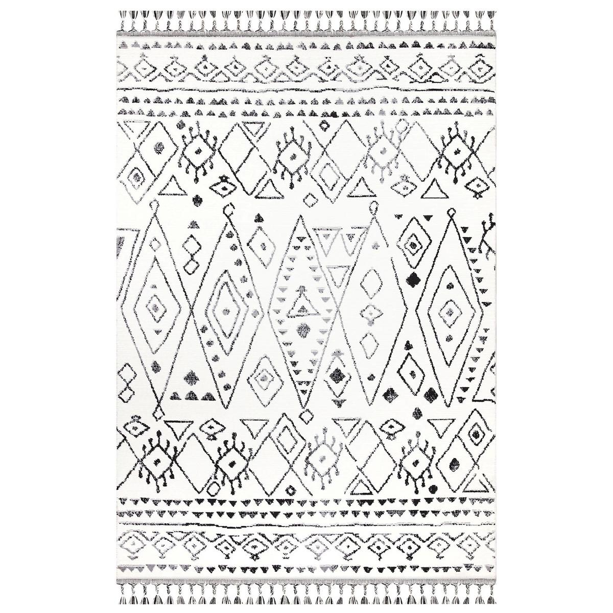 İpek Mekik Halı Morah 16706 Antrasit - Beyaz 10 mm Polyester Yıkanabilir Orta Kaymaz Pamuk Taban Dikdörtgen Makine Dokuma Antre-Çocuk Odası-Salon-Yatak Odası Halısı 80x300 cm
