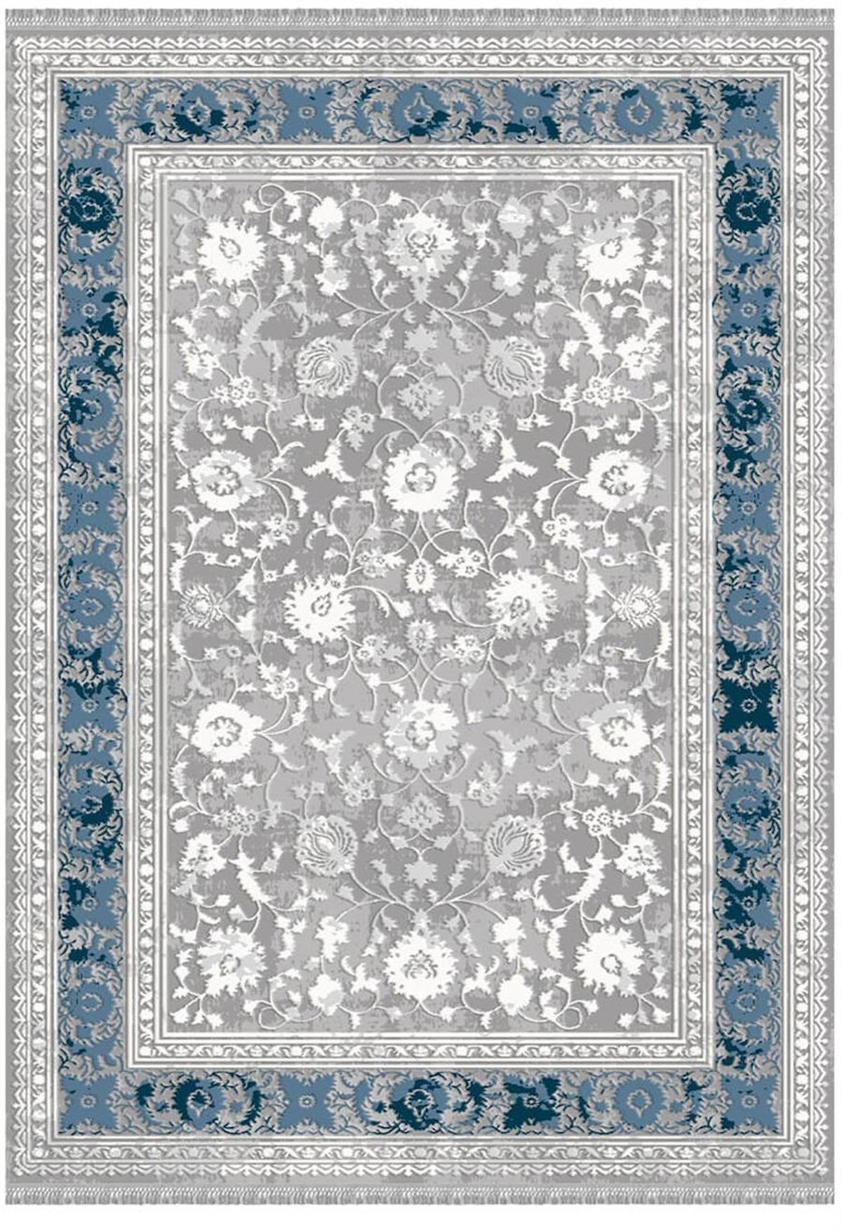 İpek Mekik Halı Blossom 13607 Gri 10 mm Bambu Antibakteriyel Yıkanabilir Orta Kaymaz Dikdörtgen Makine Dokuma Antre-Çocuk Odası-Salon-Yatak Odası Halısı 80x300 cm