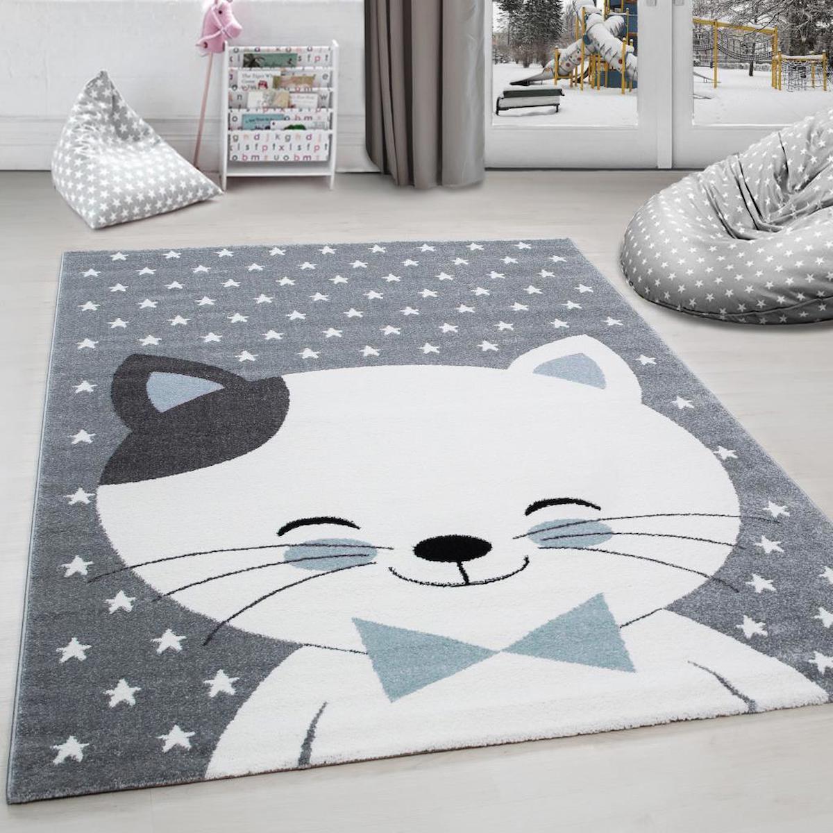 Red Halı Mavi 11 mm Polipropilen Toz Tutmaz Yıkanabilir Kalın Kaymaz Jüt Taban Hayvan Desenli Dikdörtgen Makine Dokuma Çocuk Odası Halısı 120x200 cm