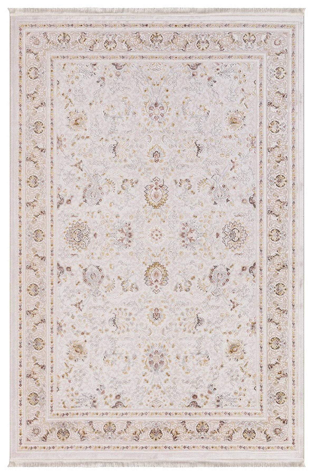 İpek Mekik Halı Kazaz 2300A Krem 8 mm Akrilik Yıkanabilir Orta Kaymaz Pamuk Taban Geometrik Dikdörtgen Makine Dokuma Antre-Çocuk Odası-Salon-Yatak Odası Halısı 100x150 cm