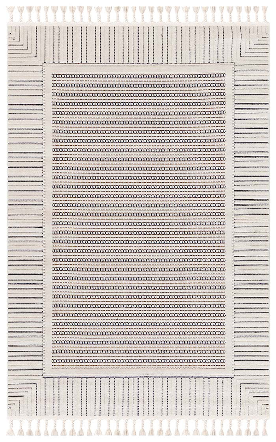 İpek Mekik Halı Pien 1750A Krem Lacivert 10 mm Polyester Yıkanabilir Orta Kaymaz Pamuk Taban Dikdörtgen Antre-Çocuk Odası-Salon-Yatak Odası Halısı 140x200 cm