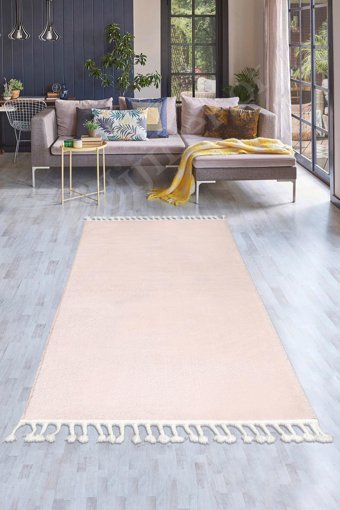Dijidekor Pembe 7 mm Polyester Antibakteriyel Yıkanabilir Orta Kaymaz Dot Taban Dikdörtgen Makine Dokuma Çocuk Odası Halısı 140x200 cm