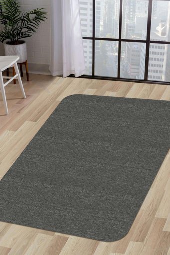 Dijidekor K1290 Antrasit 6 mm Polyester Yıkanabilir Orta Kaymaz Dot Taban Dikdörtgen Makine Dokuma Salon Halısı 120x250 cm