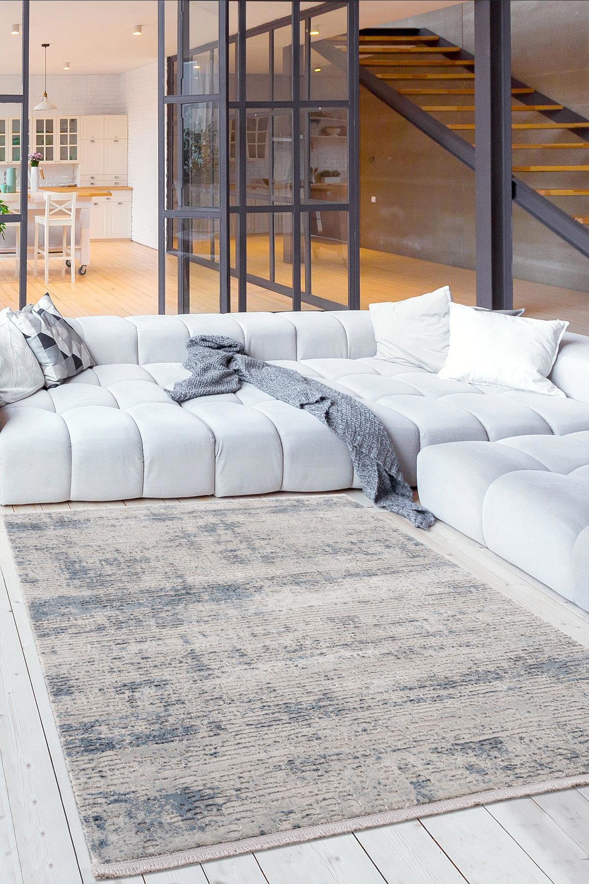 Petra Home Living Gri 10 mm Polipropilen Leke Tutmaz-Toz Tutmaz Yıkanabilir Orta Pamuk Taban Soyut Temalı Dikdörtgen Makine Dokuma Salon Halısı 200x300 cm