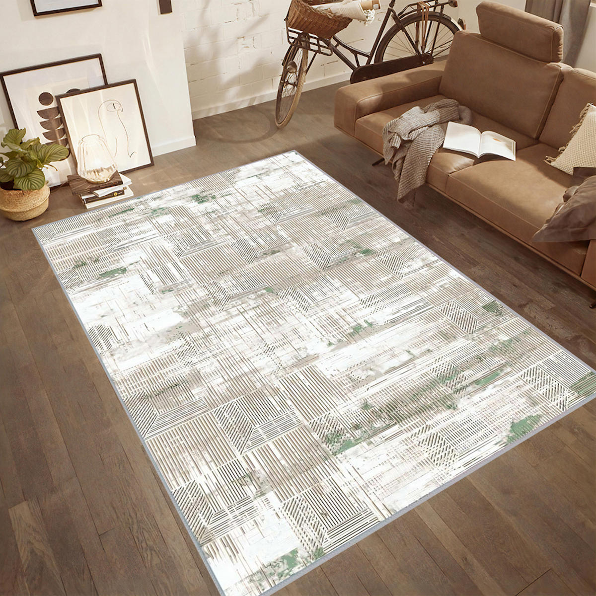 Rovigo Home RVG0541 Krem 8 mm Polyester Antibakteriyel-Leke Tutmaz-Toz Tutmaz Yıkanabilir İnce Kaymaz Dot Taban Dikdörtgen Makine Dokuma Salon Halısı 200x290 cm
