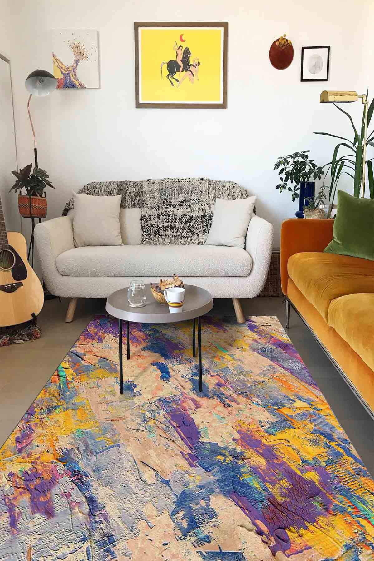 Latte Dizayn Caisi Krem 0.5 mm Pamuk Antibakteriyel Yıkanabilir İnce Kaymaz Pamuk Taban Dikdörtgen Makine Dokuma Salon Halısı 100x150 cm
