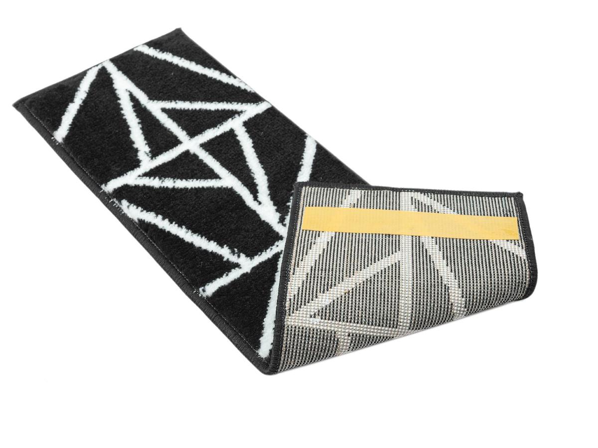 Glary Home GH39A-WB Beyaz - Siyah 3 mm Polipropilen Yıkanabilir İnce Kaymaz Lateks Taban Geometrik Dikdörtgen Makine Dokuma Merdiven Halısı 160x230 cm