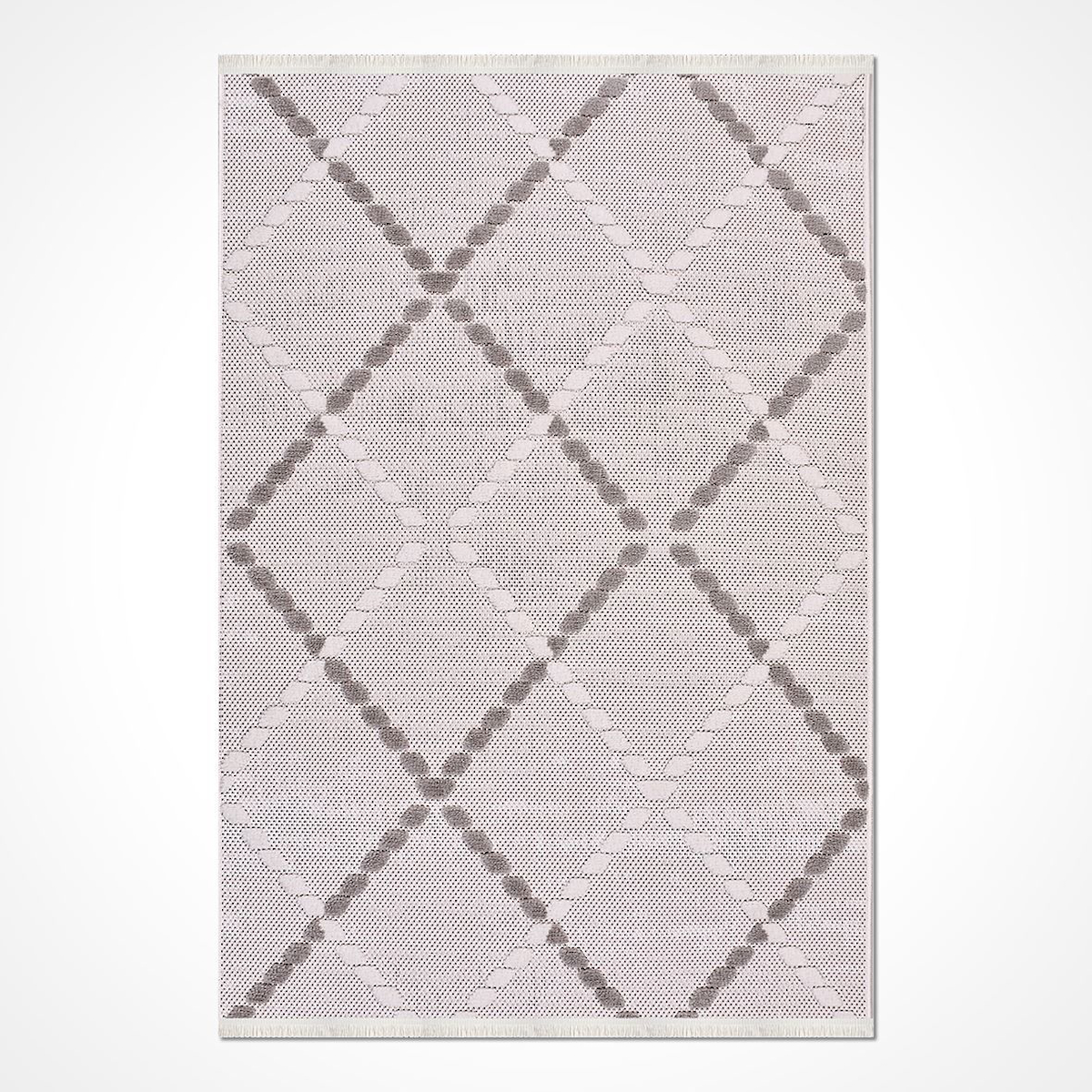 Crea Halı Rey 1851AK Krem 8 mm Polyester Toz Tutmaz Yıkanabilir Orta Geometrik Dikdörtgen Makine Dokuma Salon Halısı 180x280 cm