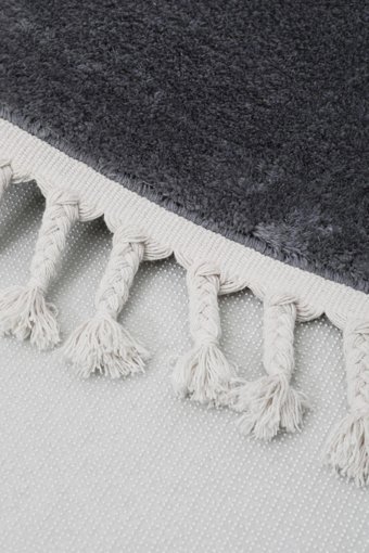 Dijidekor Gri 20 mm Peluş Antibakteriyel Yıkanabilir Orta Kaymaz Dot Taban Oval Makine Dokuma Salon Halısı 120x180 cm