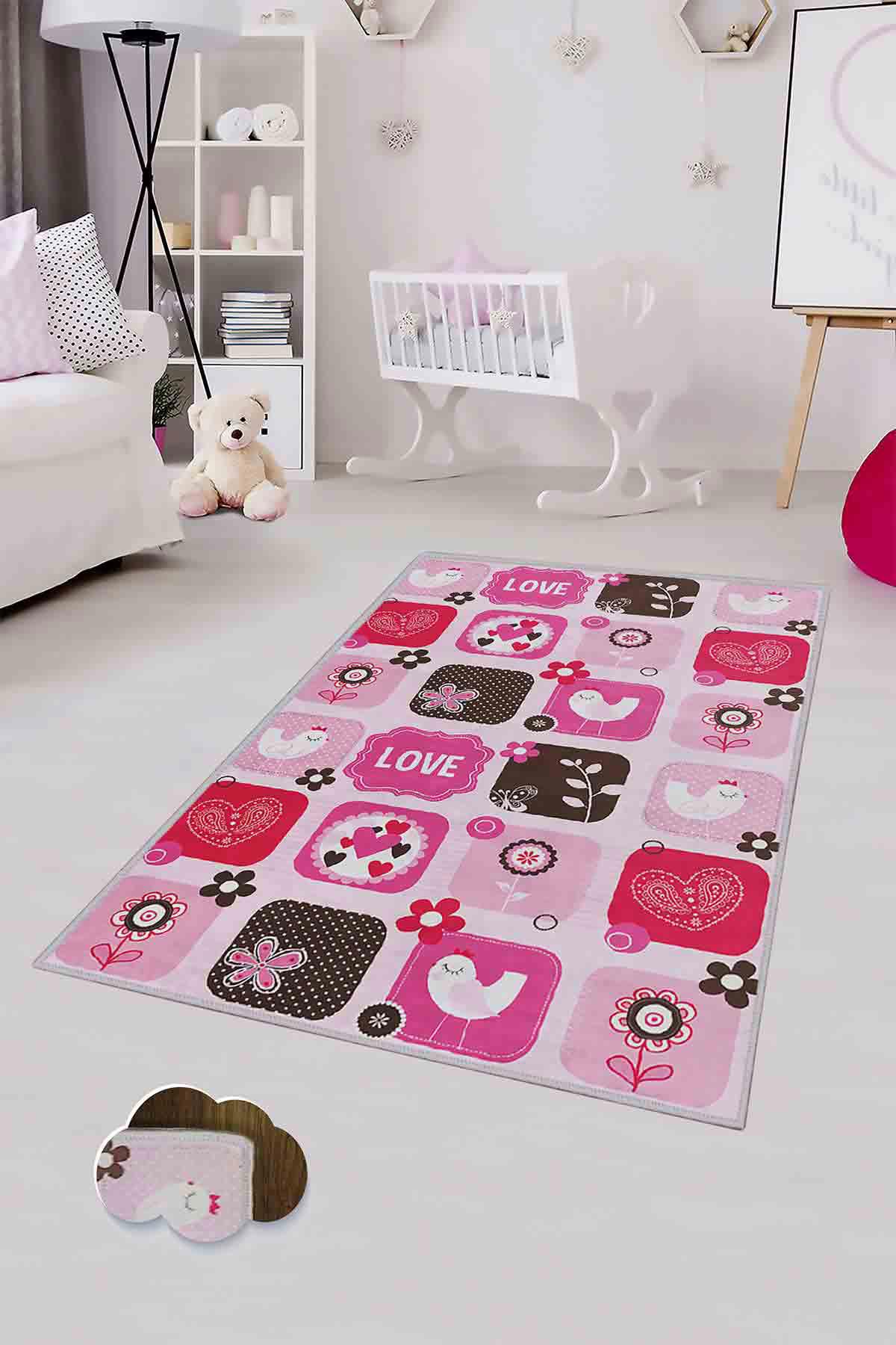 Homefesto Krem 5 mm Polyester Leke Tutmaz Yıkanabilir İnce Kaymaz Taban Dikdörtgen Makine Dokuma Çocuk Odası Halısı 80x180 cm