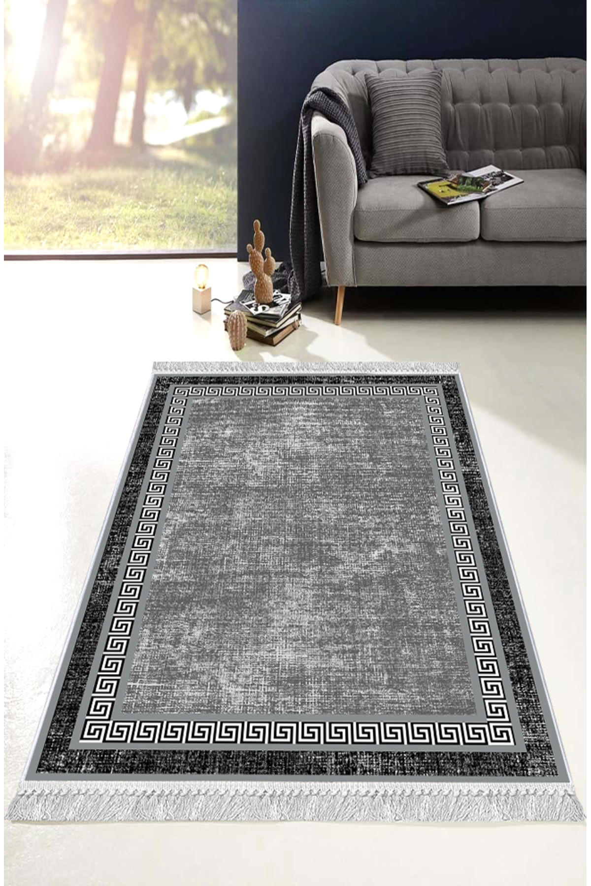 Artizon ART170 Gri 0.8 mm Polyester Toz Tutmaz Yıkanabilir İnce Kaymaz Dot Taban Dikdörtgen Makine Dokuma Salon Halısı 80x200 cm