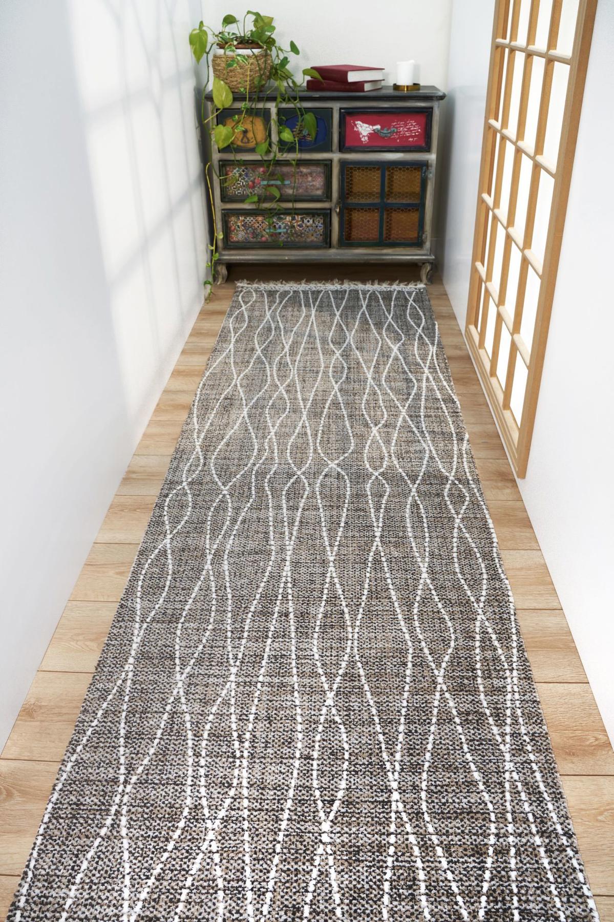 Apex Marakeş 1608 Krem Pamuk Yıkanabilir İnce Kaymaz Jüt Taban Dikdörtgen Makine Dokuma Salon Halısı 50x80 cm