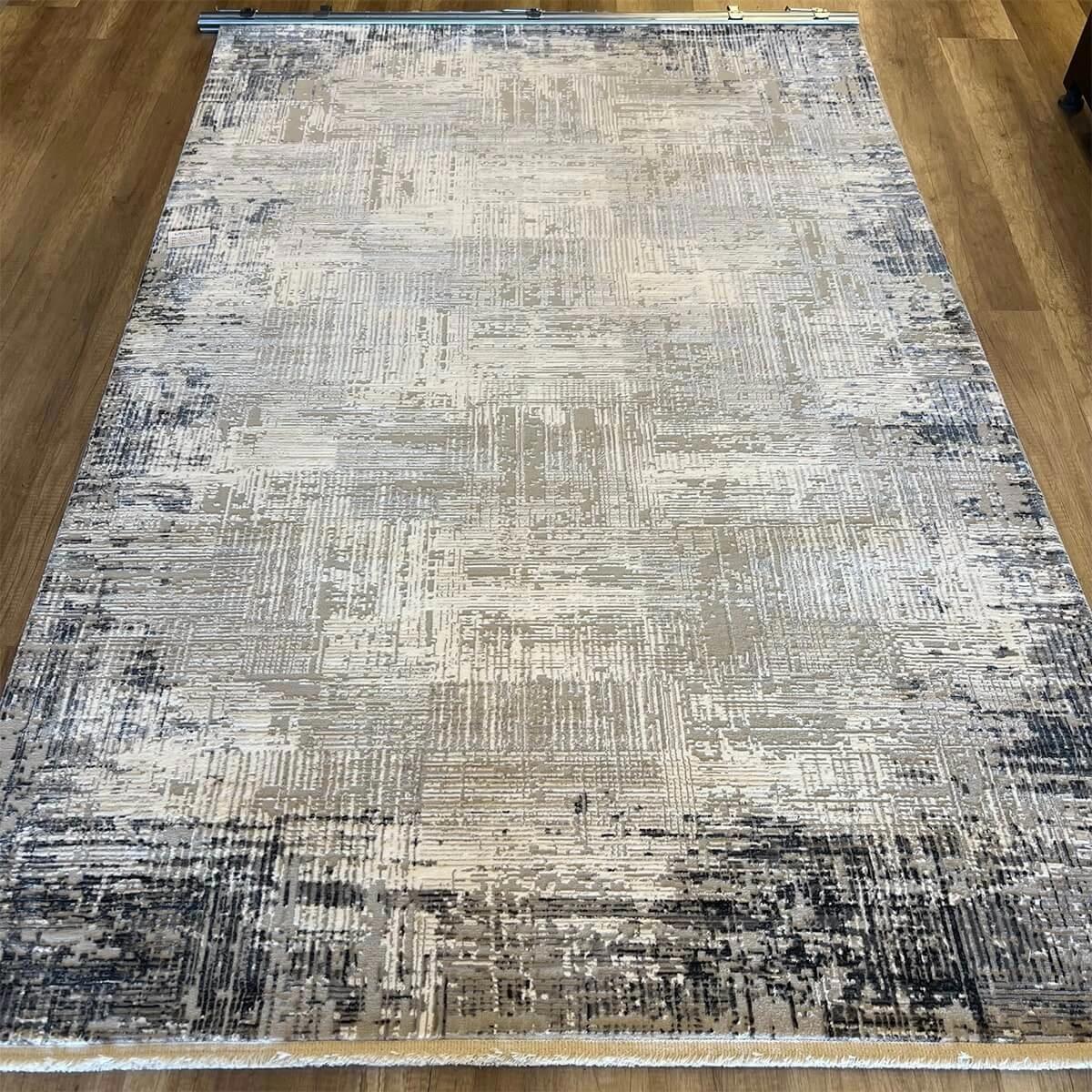 İpek Mekik Halı Gordion 16113 Antrasit - Krem 10 mm Polyester Toz Tutmaz Yıkanabilir Orta Kaymaz Pamuk Taban Dikdörtgen Makine Dokuma Antre-Çocuk Odası-Salon-Yatak Odası Halısı 120x180 cm