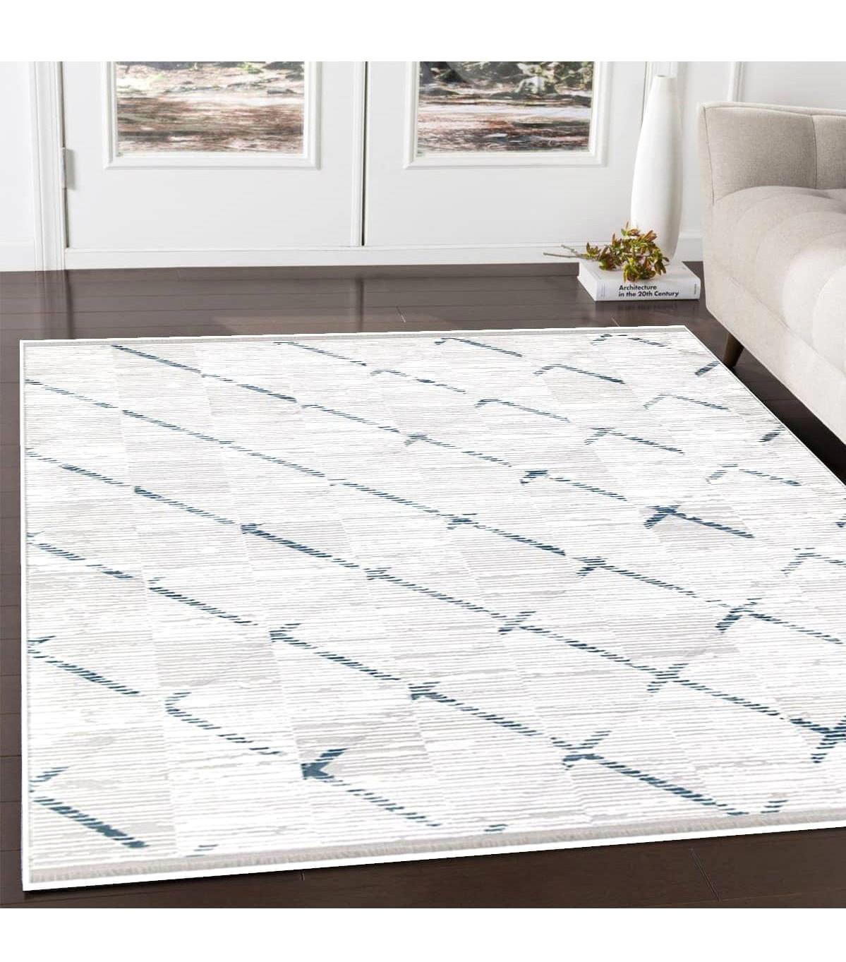 İpek Mekik Halı Gaspara Gri-Mavi 10 mm Akrilik Yıkanabilir Orta Kaymaz Pamuk Taban Dikdörtgen Makine Dokuma Antre-Çocuk Odası-Salon-Yatak Odası Halısı 120x180 cm