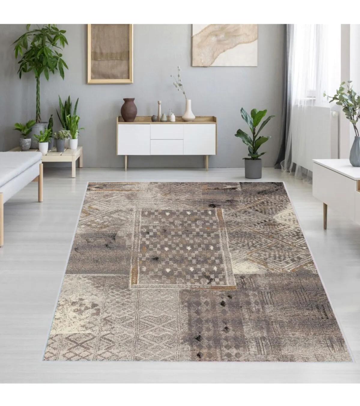 Rovigo Home RVG1249 Çok Renkli 8 mm Polyester Antibakteriyel-Leke Tutmaz-Toz Tutmaz Yıkanabilir İnce Kaymaz Dot Taban Dikdörtgen Makine Dokuma Salon Halısı 200x290 cm