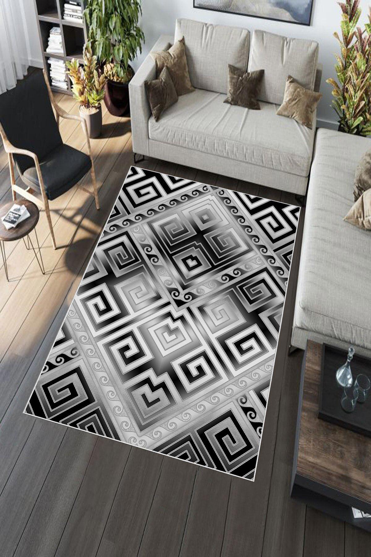 Aldora A227 Gri 9 mm Deri Toz Tutmaz Yıkanabilir İnce Kaymaz Deri Taban Dikdörtgen Makine Dokuma Salon Halısı 80x300 cm