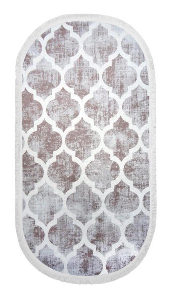 Dijidekor Bej 6 mm Polyester Antialerjenik Yıkanabilir Orta Kaymaz Dot Taban Oval Makine Dokuma Salon Halısı 80x150 cm
