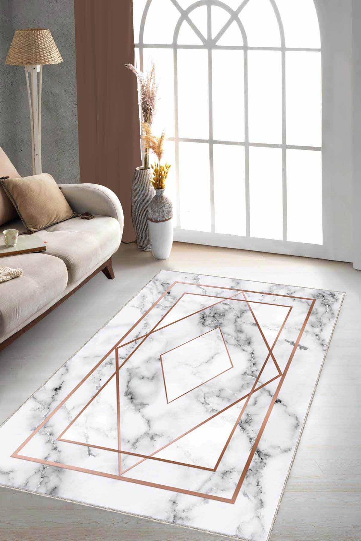 Viva Home RV001 Bakır 7 mm Mikropolyester Yıkanabilir İnce Kaymaz Jüt Taban Dikdörtgen Makine Dokuma Salon Halısı 80x150 cm