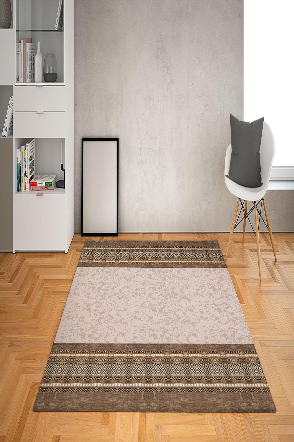 Doruklar Home Collection Krem 0.7 mm Yıkanabilir Kaymaz Taban Geometrik Dikdörtgen Makine Dokuma Halı 160x230 cm