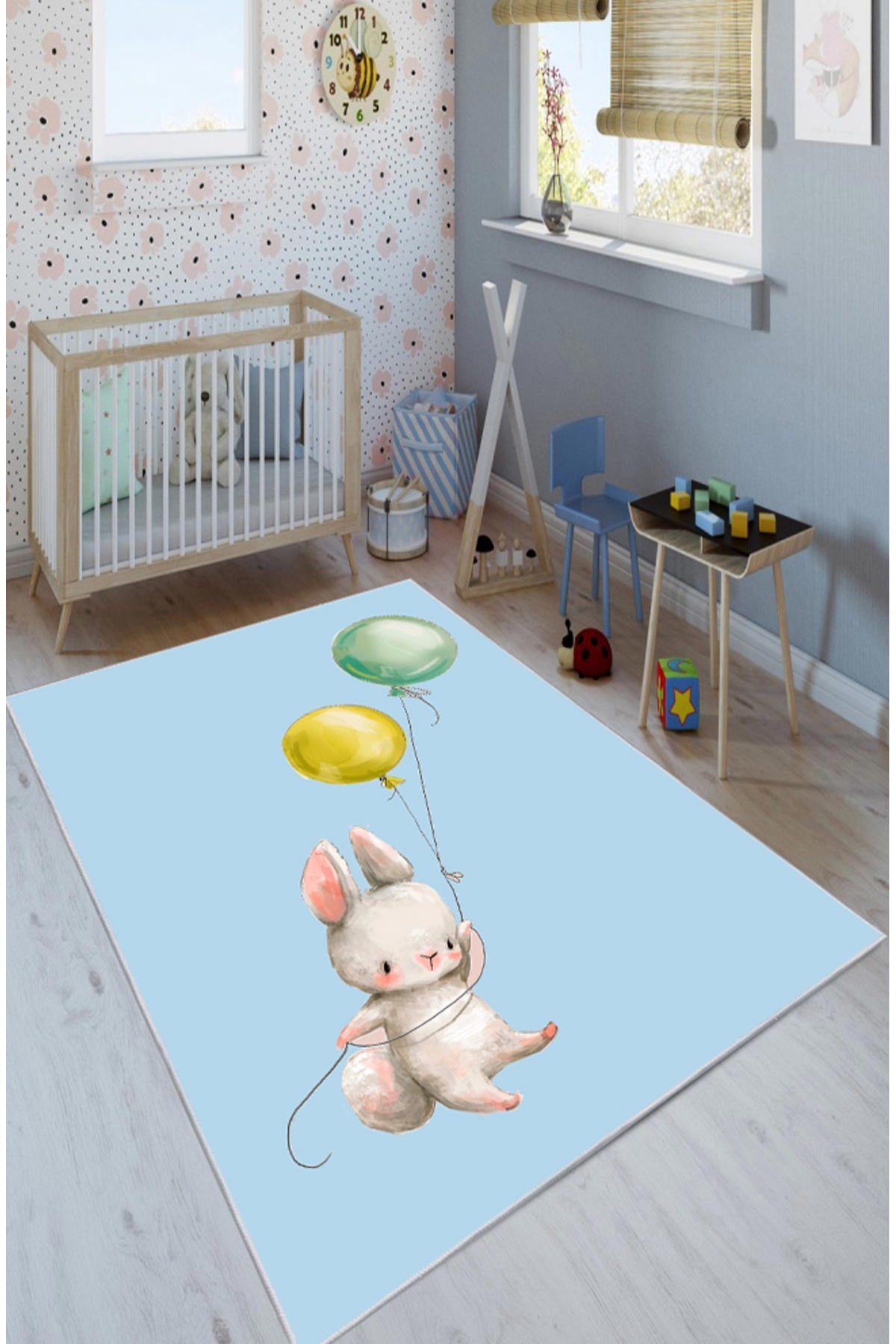 Artizon ART-C-011 Çok Renkli 0.8 mm Polyester Toz Tutmaz Yıkanabilir İnce Kaymaz Dot Taban Dikdörtgen Makine Dokuma Çocuk Odası Halısı 100x230 cm