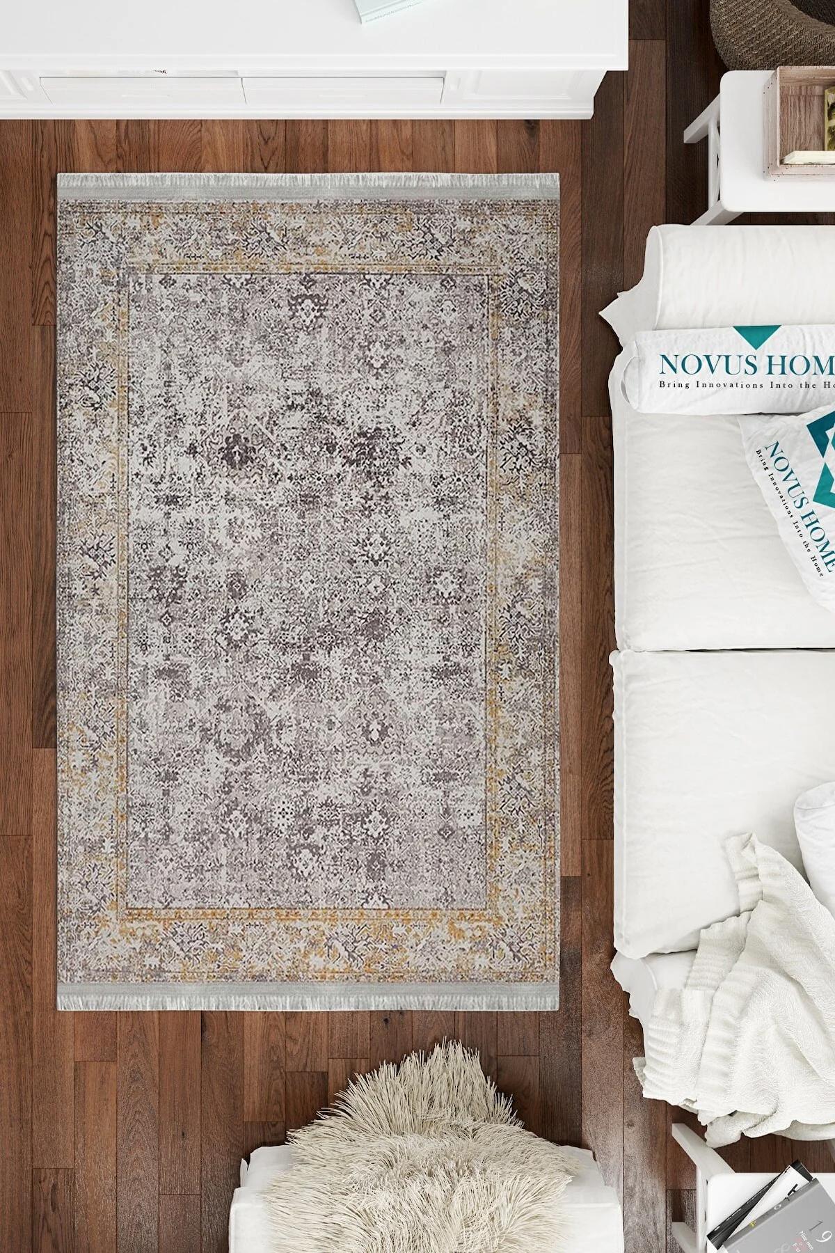 Novus Home Westa Serisi Çok Renkli 6 mm Pamuk Antibakteriyel-Toz Tutmaz-Yalıtıma Yardımcı Yıkanabilir İnce Kaymaz Taban Dikdörtgen Makine Dokuma Antre-Salon-Yatak Odası Halısı 150x220 cm