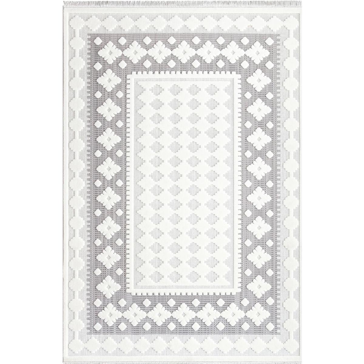 İpek Mekik Halı Almond 11413 Krem 10 mm Polyester Toz Tutmaz Yıkanabilir Orta Kaymaz Jüt Taban Geometrik Dikdörtgen Makine Dokuma Antre-Çocuk Odası-Salon-Yatak Odası Halısı 100x200 cm