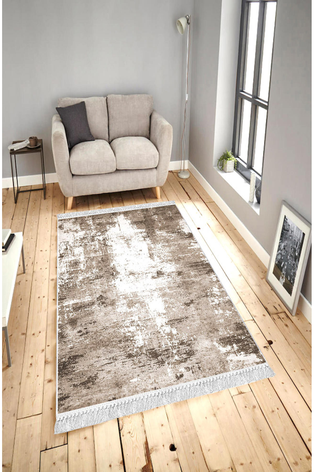 Artizon ART014 Kahverengi 0.8 mm Polyester Toz Tutmaz Yıkanabilir İnce Kaymaz Dot Taban Dikdörtgen Makine Dokuma Salon Halısı 100x350 cm